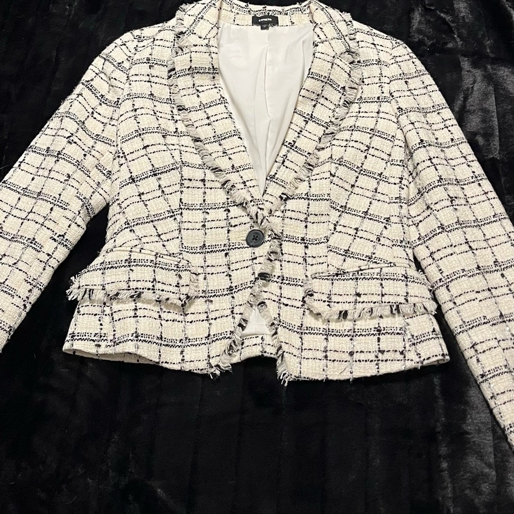 Express White and Black Tweed Blazer